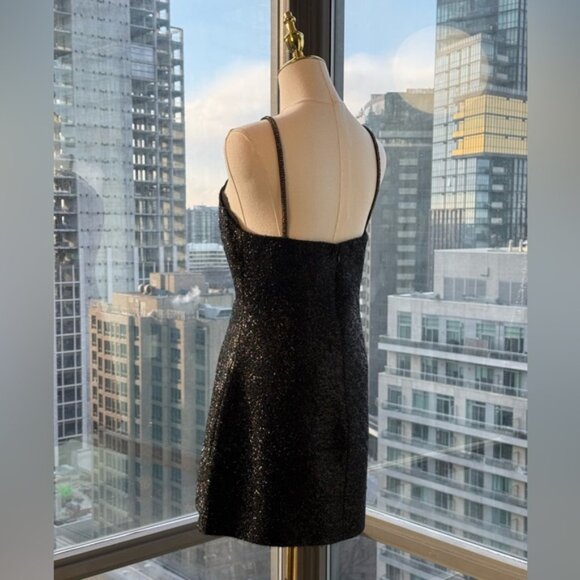 🆕 SELF-PORTRAIT 🧿 NWOT Black Tinsel Boucle Halter Mini Dress, Sz UK 12 US 8 - Picture 10 of 16
